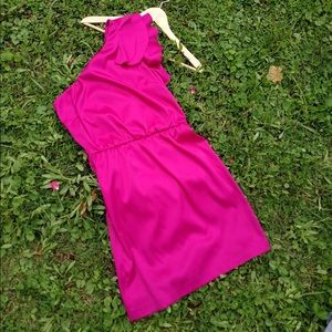 Magenta Silk Ruffled One Shoulder Party Dress
